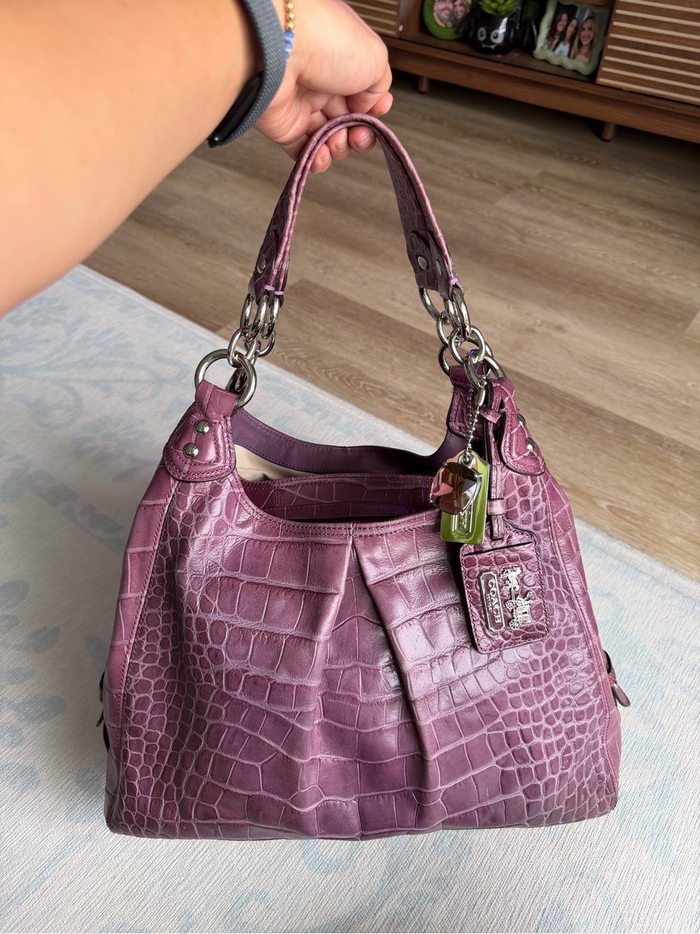 Coach Madison Maggie Croc Embossed Purple Leather Shoulder Bag 14325